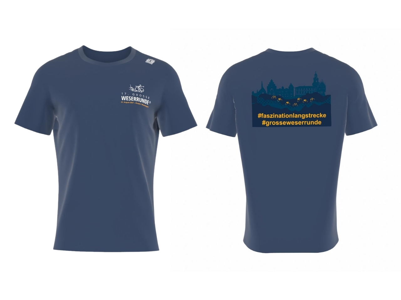 Teilnahm-Shirt zur 17. GROSSEN WESERRUNDE mit Stadtsilhouette